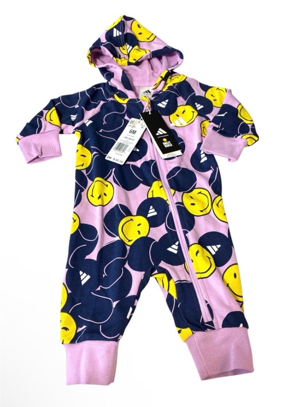 Adidas Unisex-Baby Adidas x Smiley World Sportswear Onesie, size 6 months